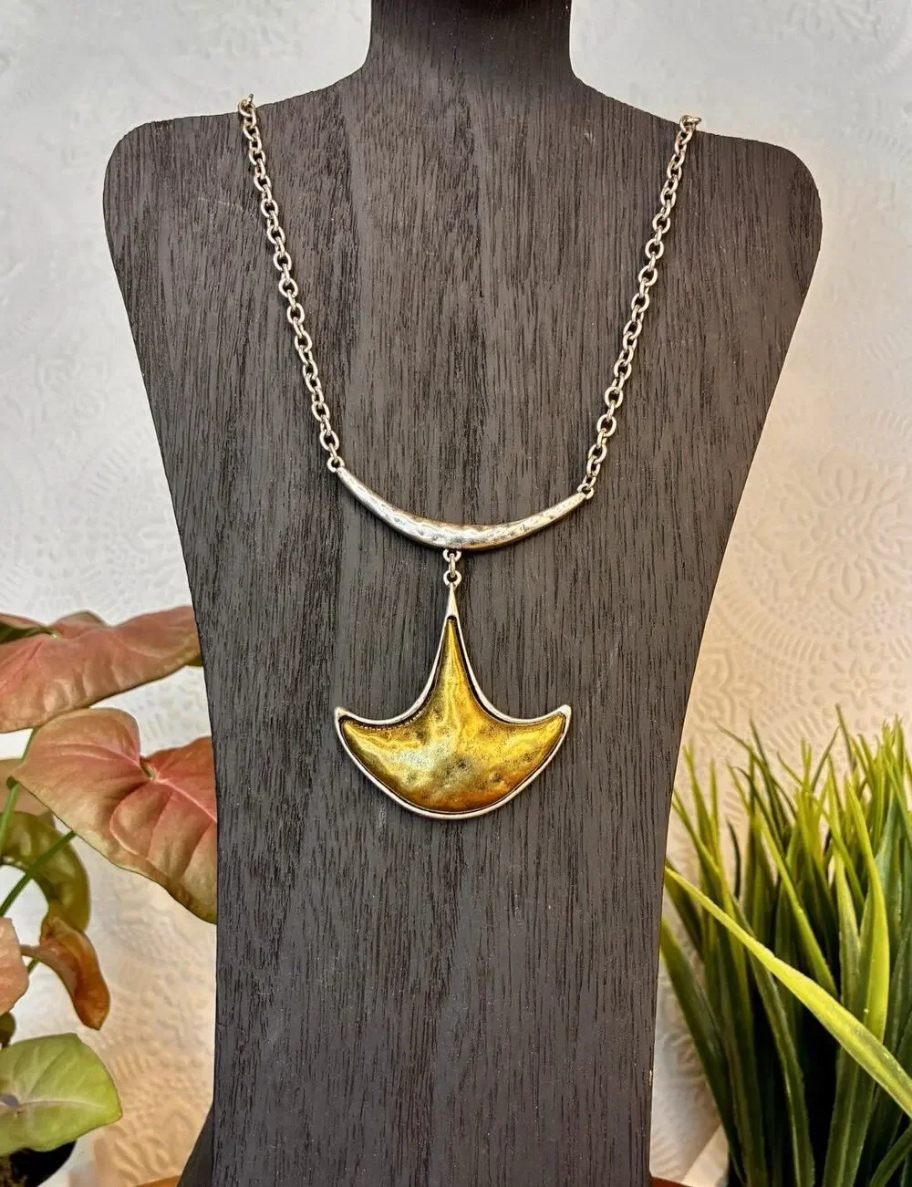 Bronze Hammer Head Shaped Pendant, Necklace, Silver Chain